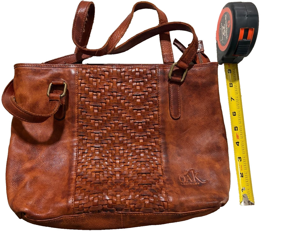 Oak Leather Shoulder-bag, Woven Leather Panel, Cowhide Leather
